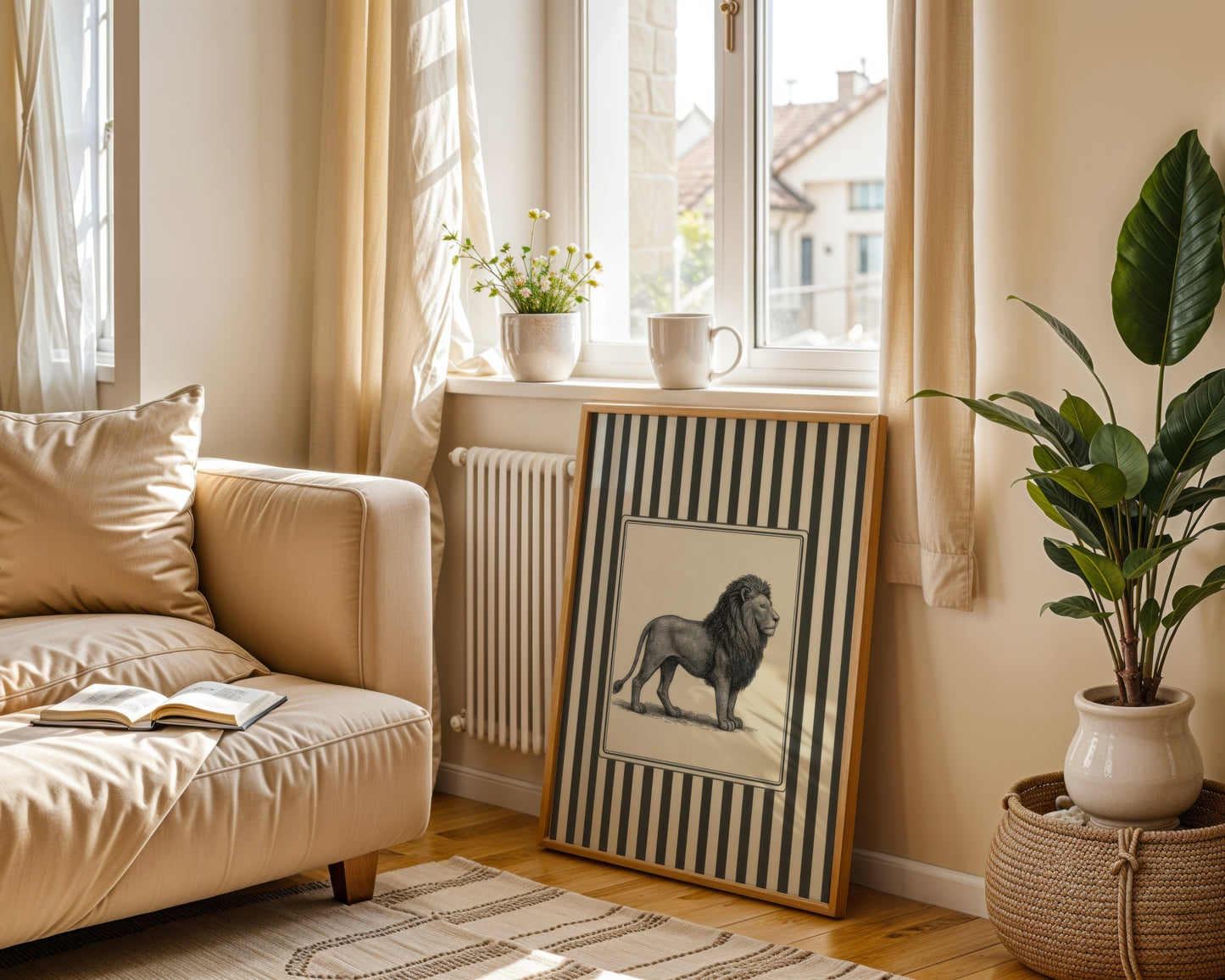 Lion Portrait Black White Striped