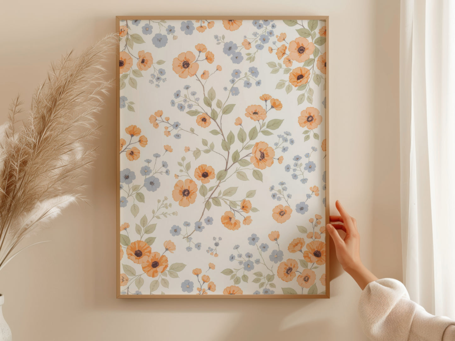 Peach Blue Floral Pattern