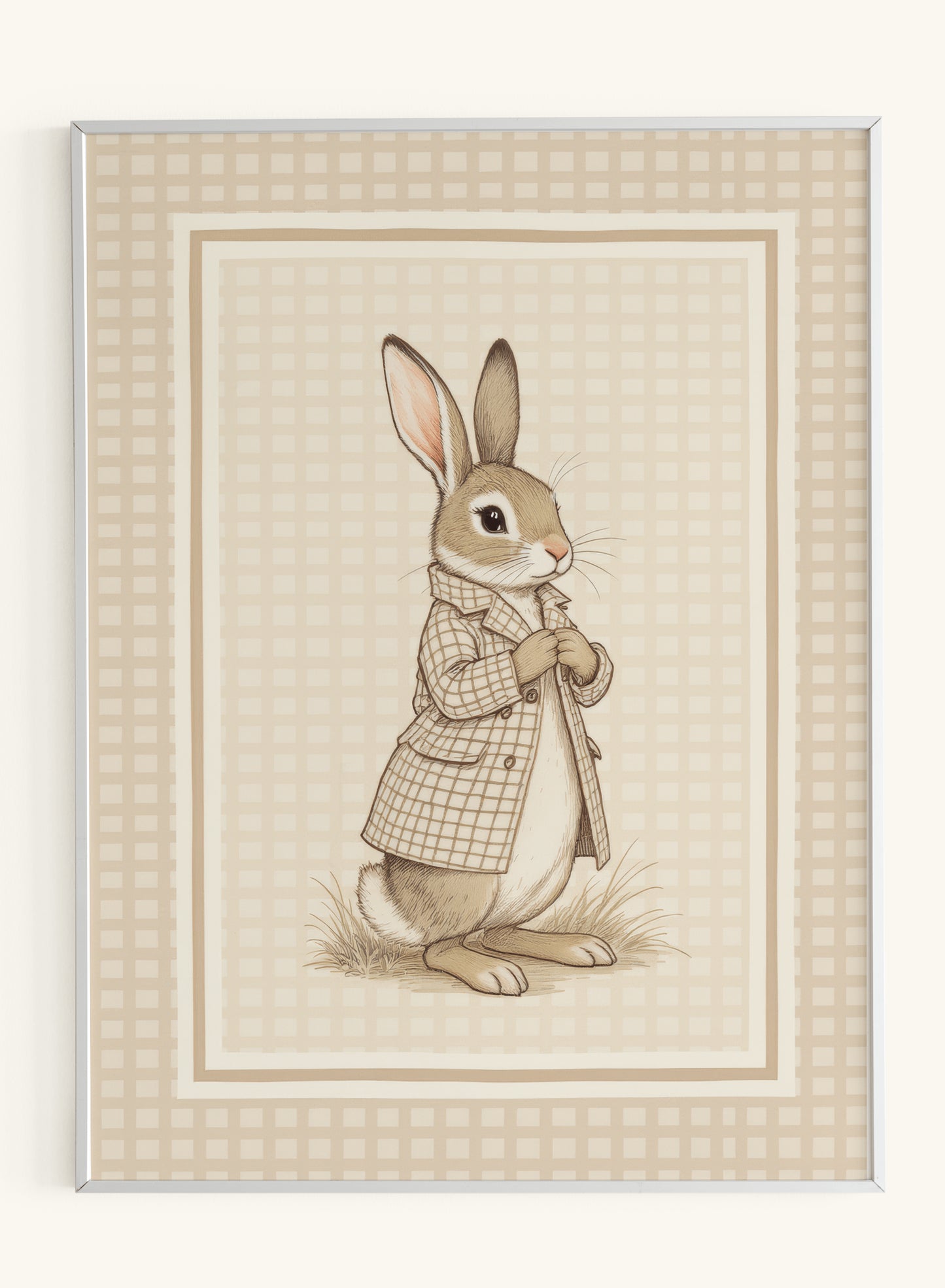 Rabbit Trench Coat Beige Gingham Art - Original Thumbnail
