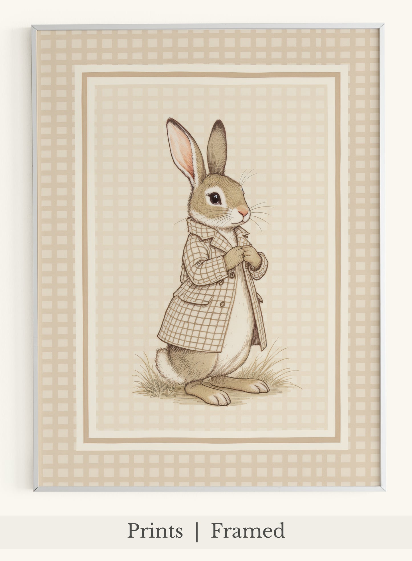Rabbit Trench Coat Beige Gingham Art - Main Thumbnail