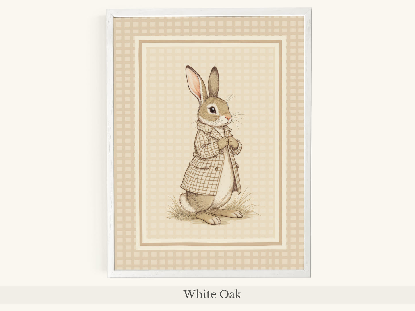 Rabbit Trench Coat Beige Gingham Art - White Oak Frame