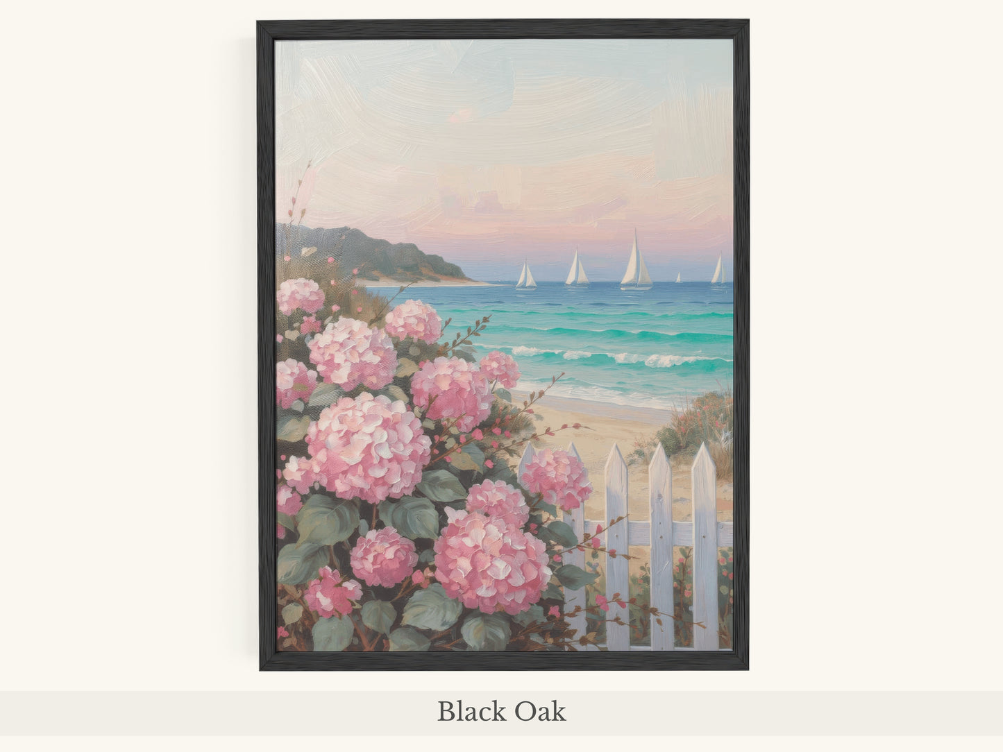 Pink Hydrangeas Sailboats Coastal