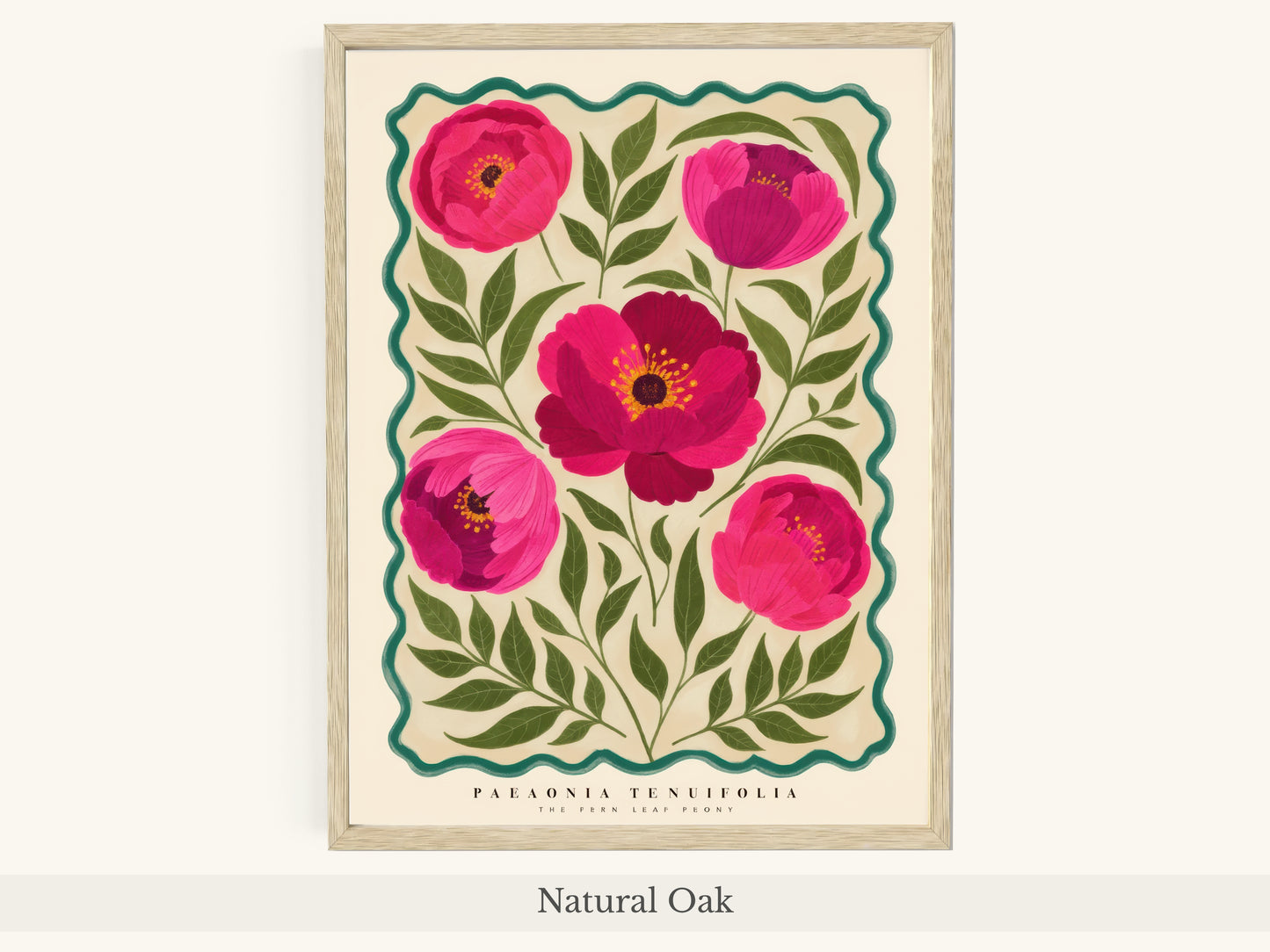 Magenta Peonies Teal Scalloped