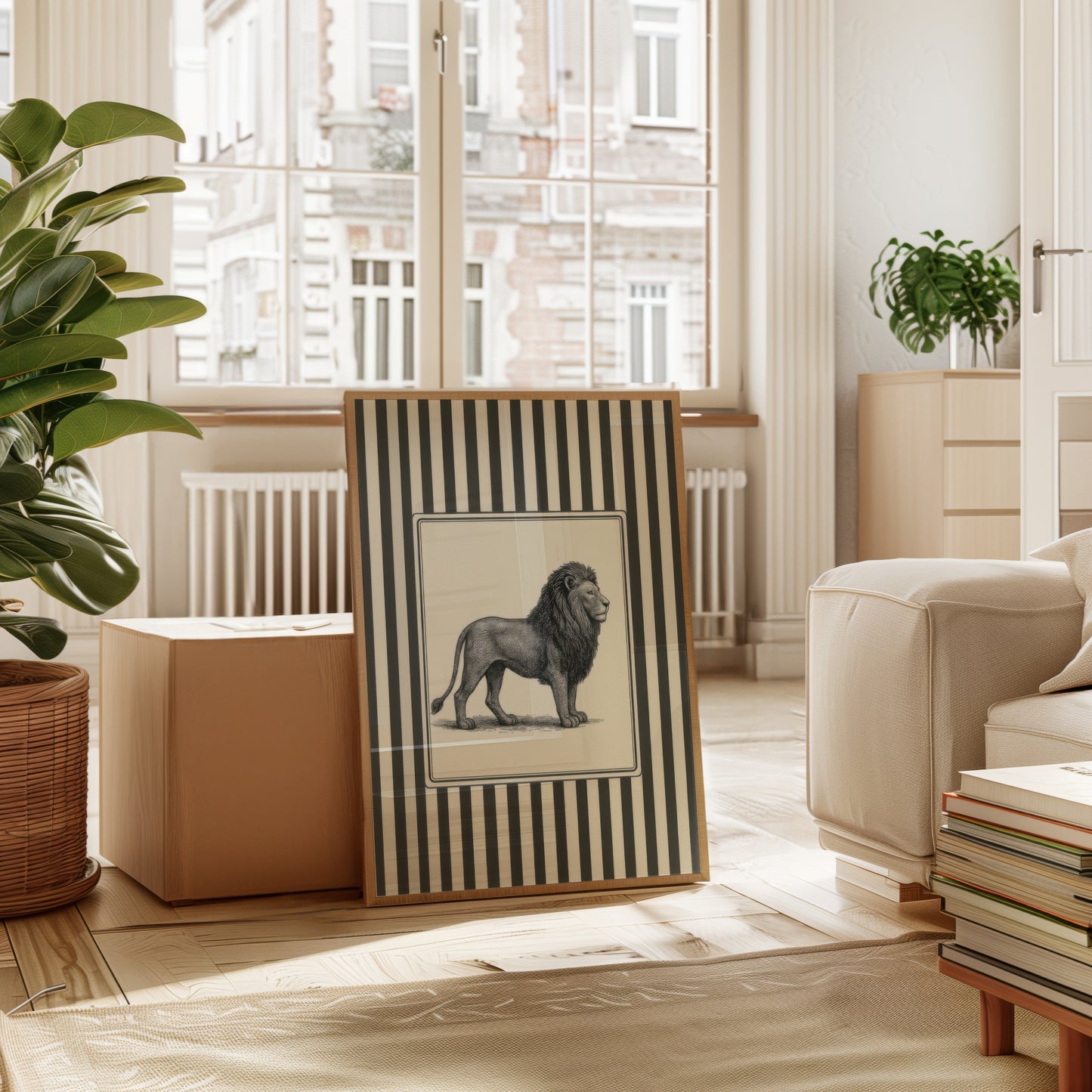 Lion Portrait Black White Striped