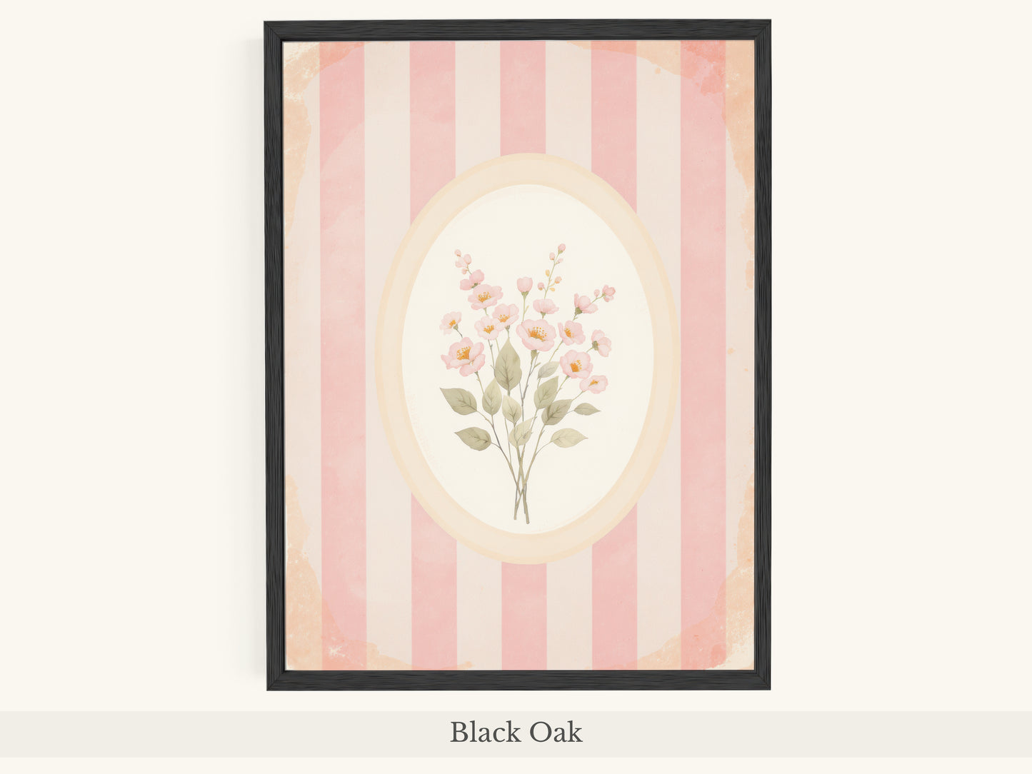 Pink Flowers Oval Frame
