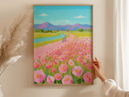 Pink Bicycle Flower Field