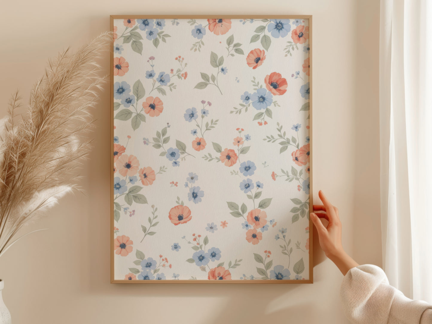 Peach Blue Scattered Floral