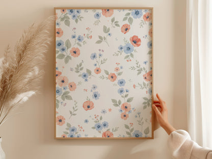 Peach Blue Scattered Floral