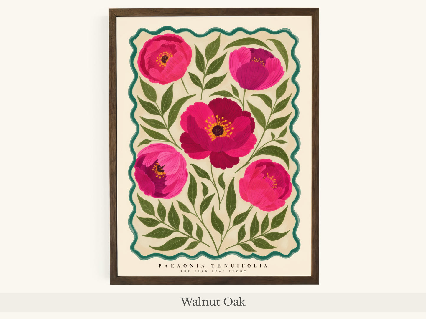 Magenta Peonies Teal Scalloped
