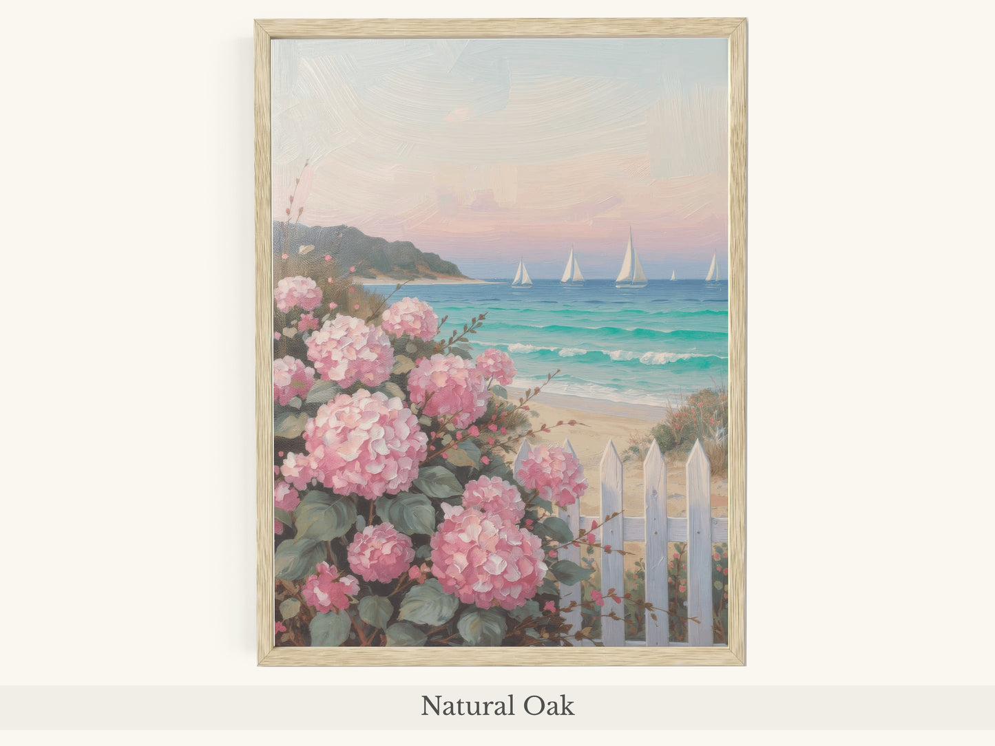 Pink Hydrangeas Sailboats Coastal