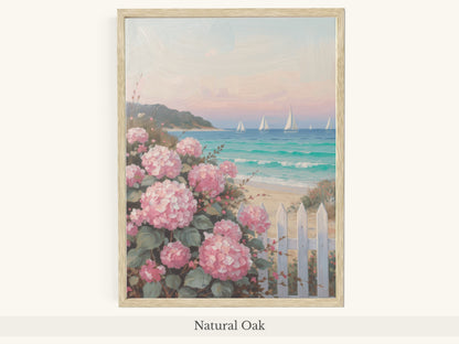 Pink Hydrangeas Sailboats Coastal