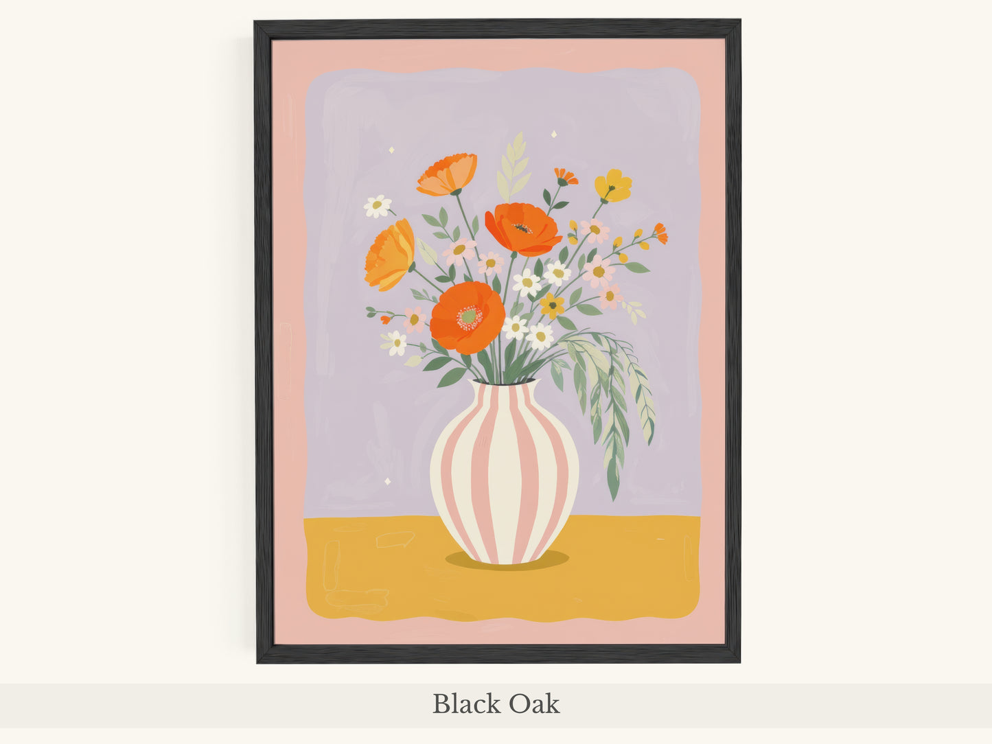 Orange Poppies Pink Striped Vase