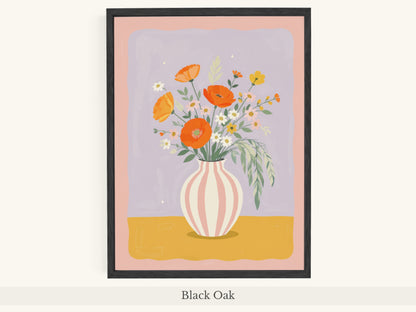 Orange Poppies Pink Striped Vase
