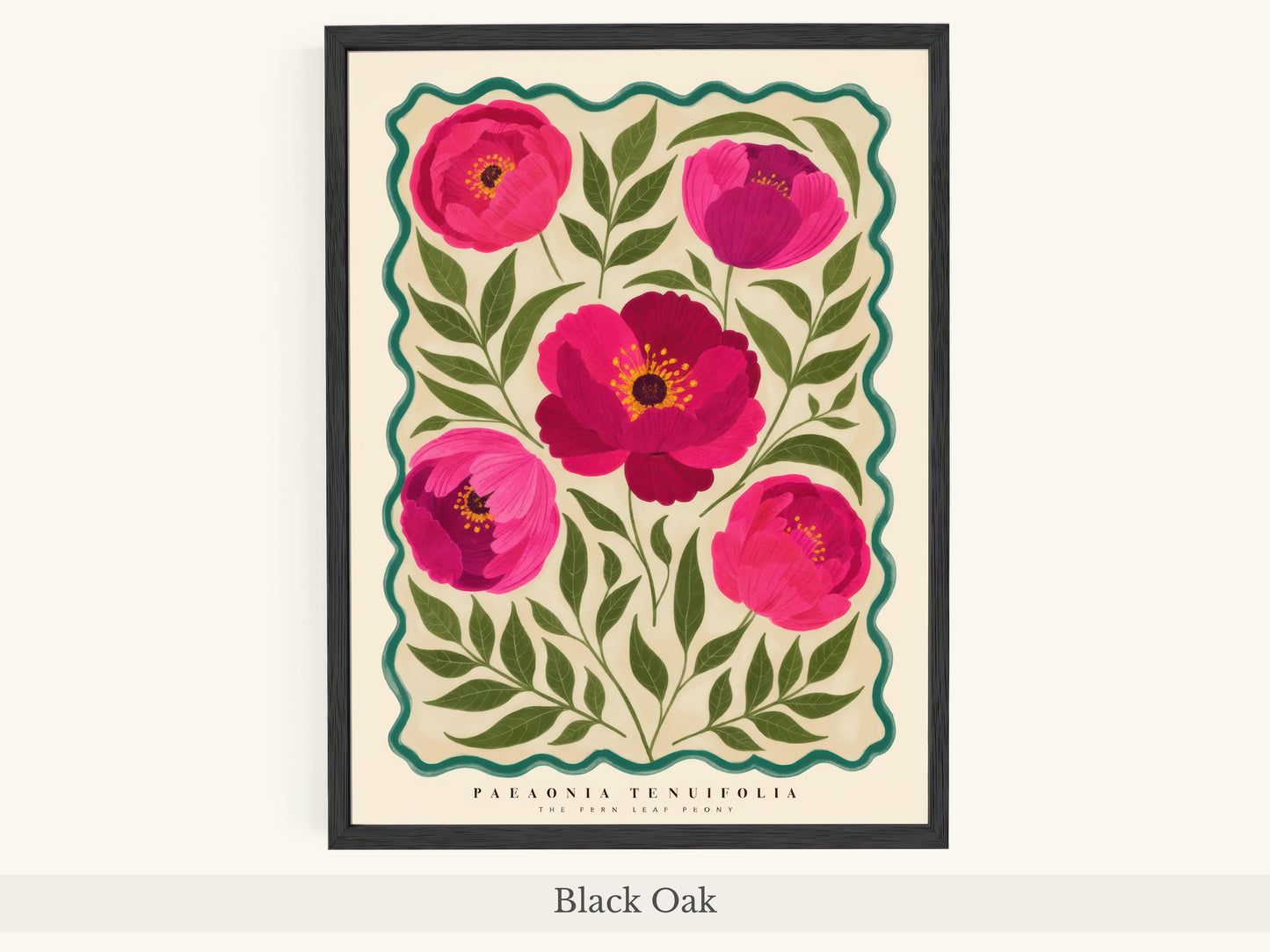 Magenta Peonies Teal Scalloped