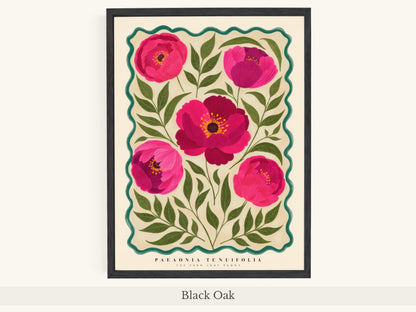 Magenta Peonies Teal Scalloped