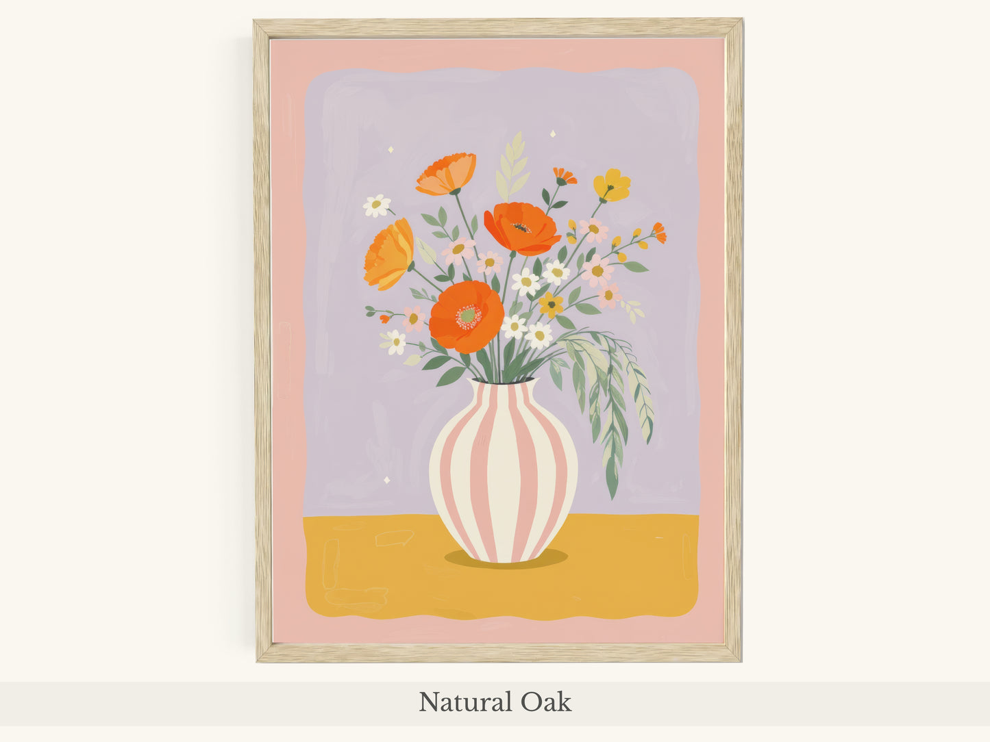 Orange Poppies Pink Striped Vase