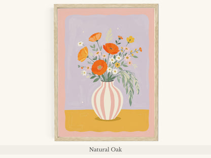 Orange Poppies Pink Striped Vase