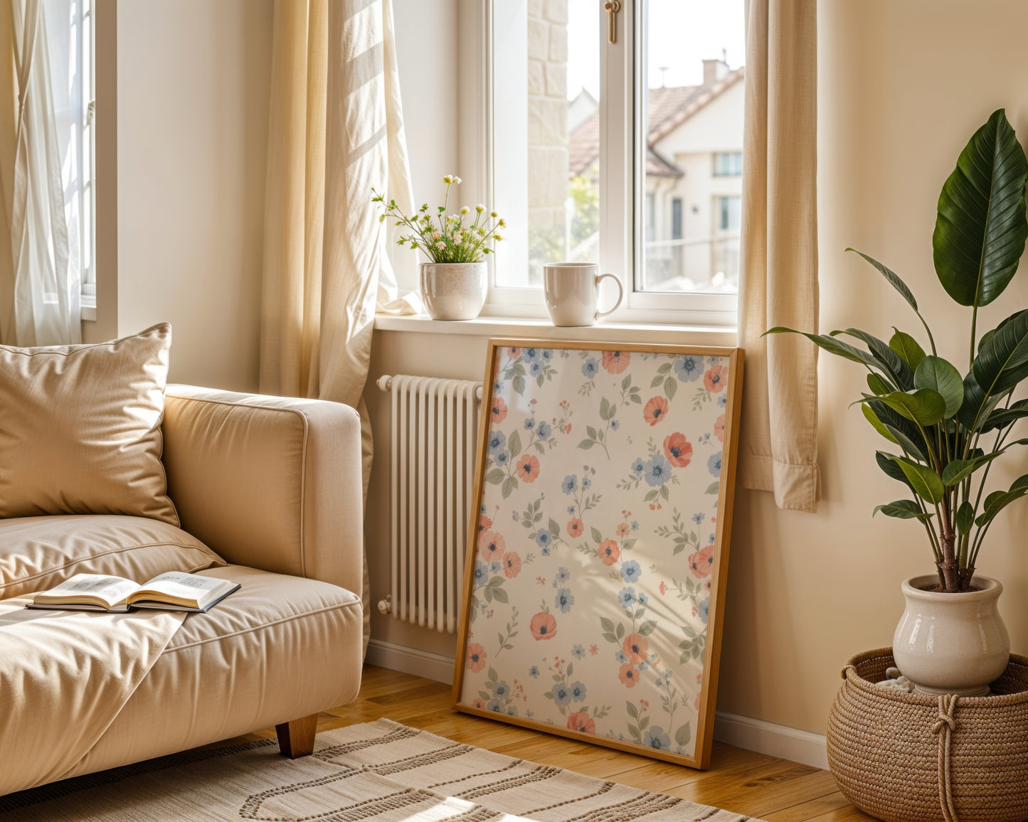 Peach Blue Scattered Floral