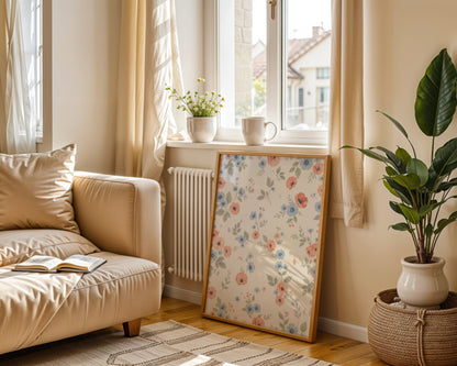 Peach Blue Scattered Floral
