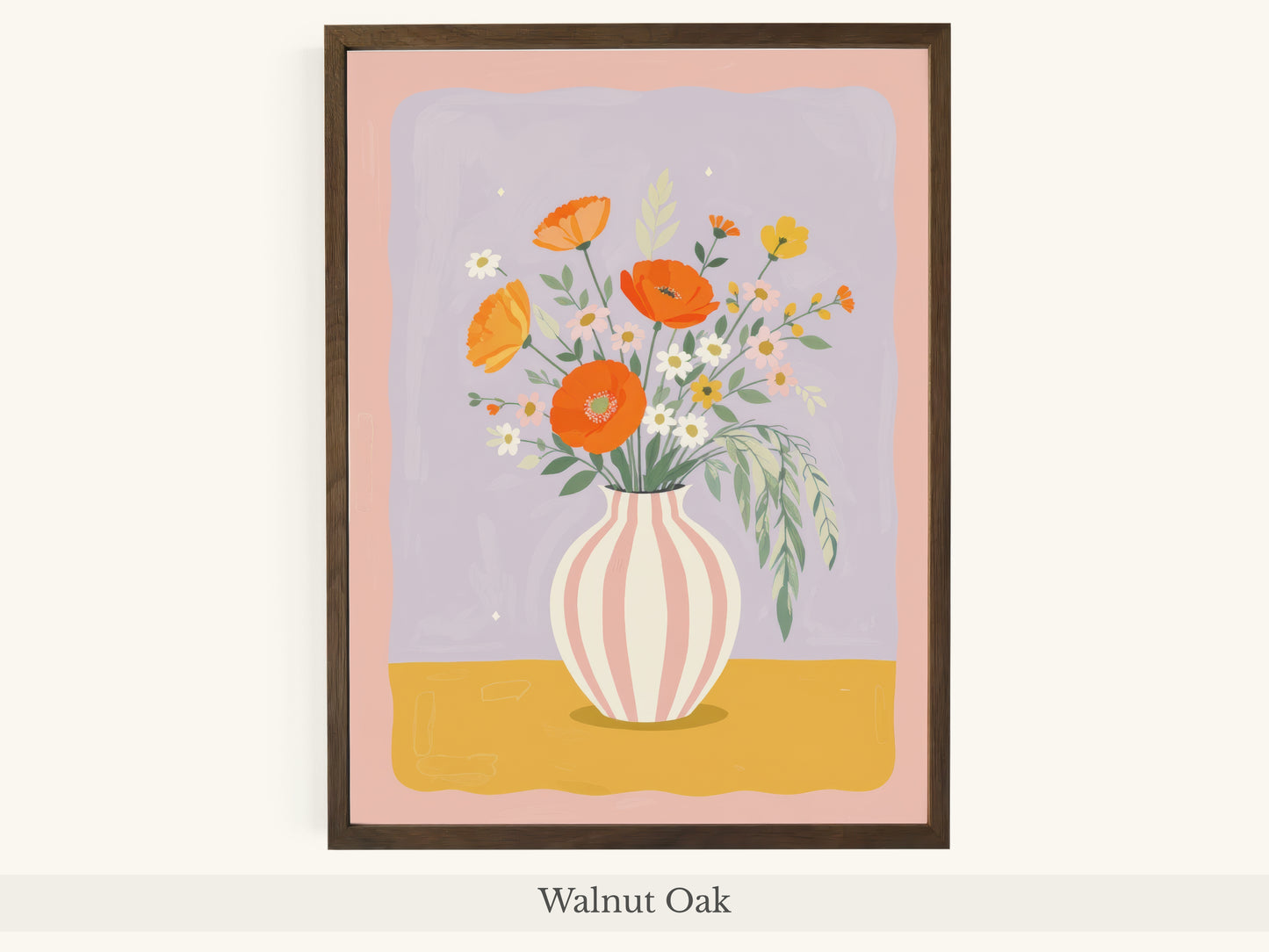 Orange Poppies Pink Striped Vase