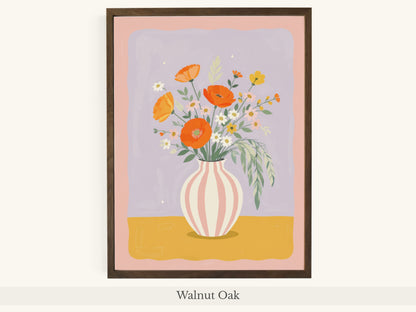 Orange Poppies Pink Striped Vase