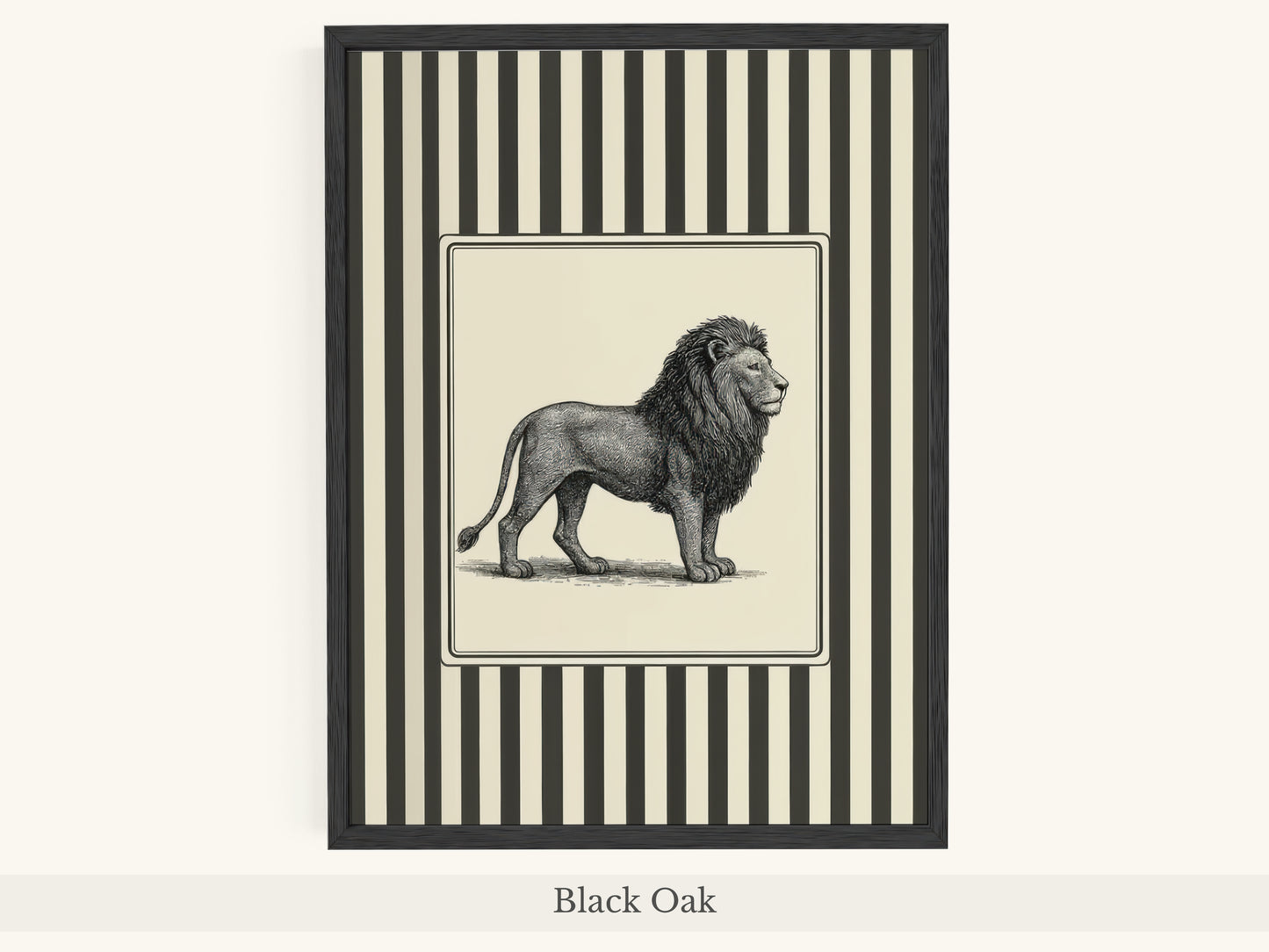 Lion Portrait Black White Striped