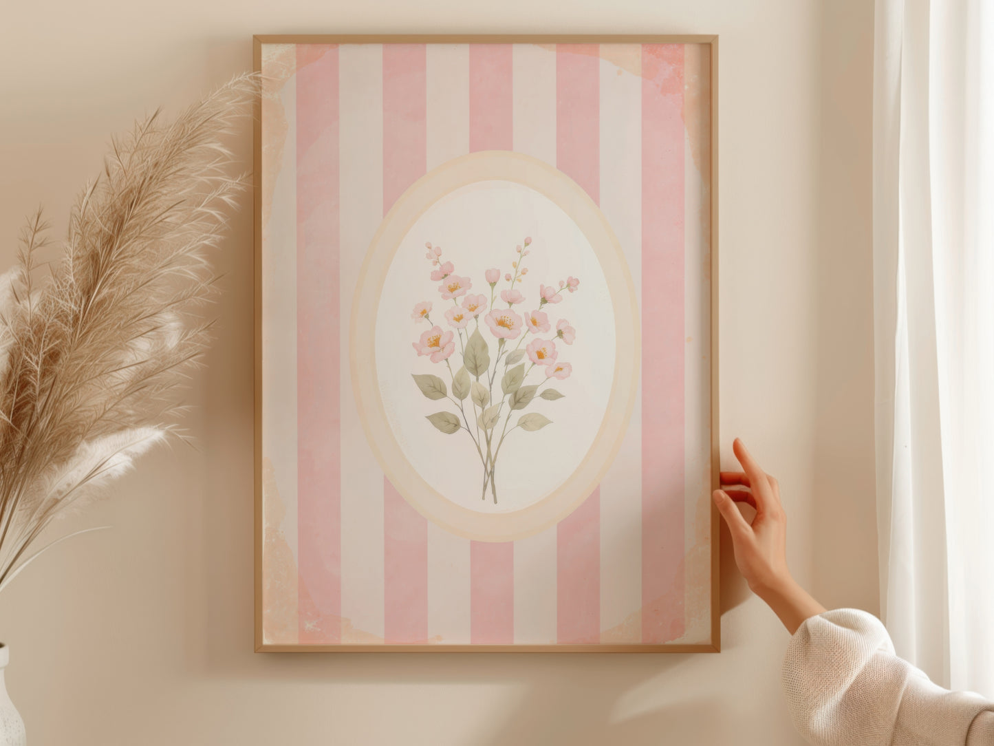 Pink Flowers Oval Frame