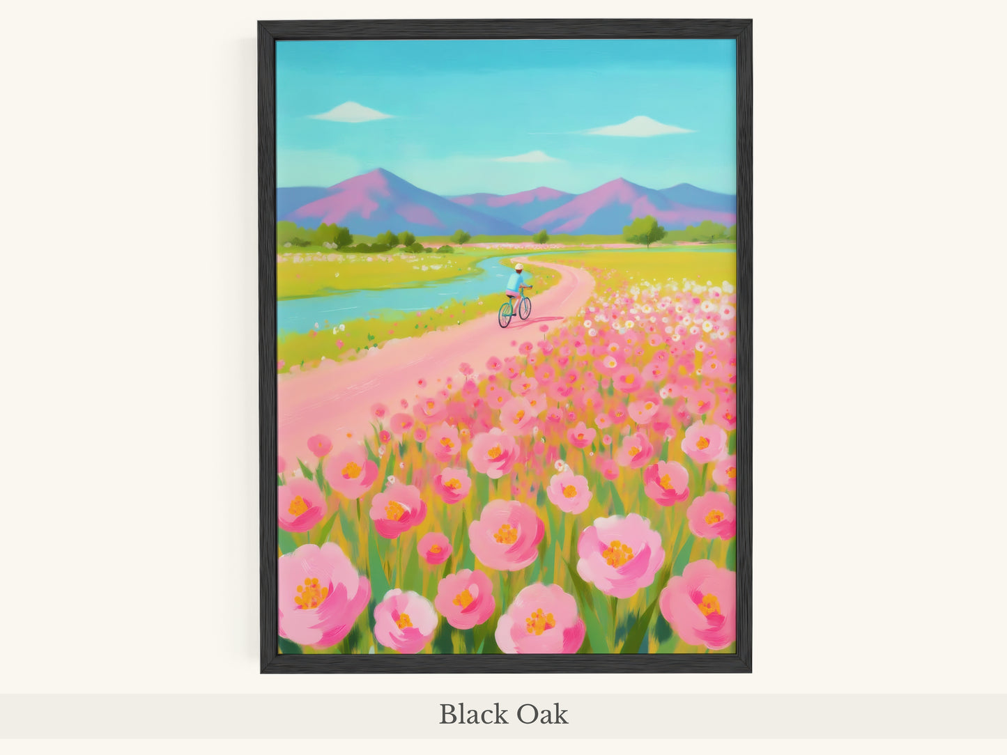 Pink Poppy Field Bicycle Mountain