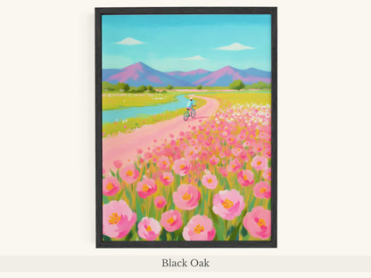 Pink Poppy Field Bicycle Mountain