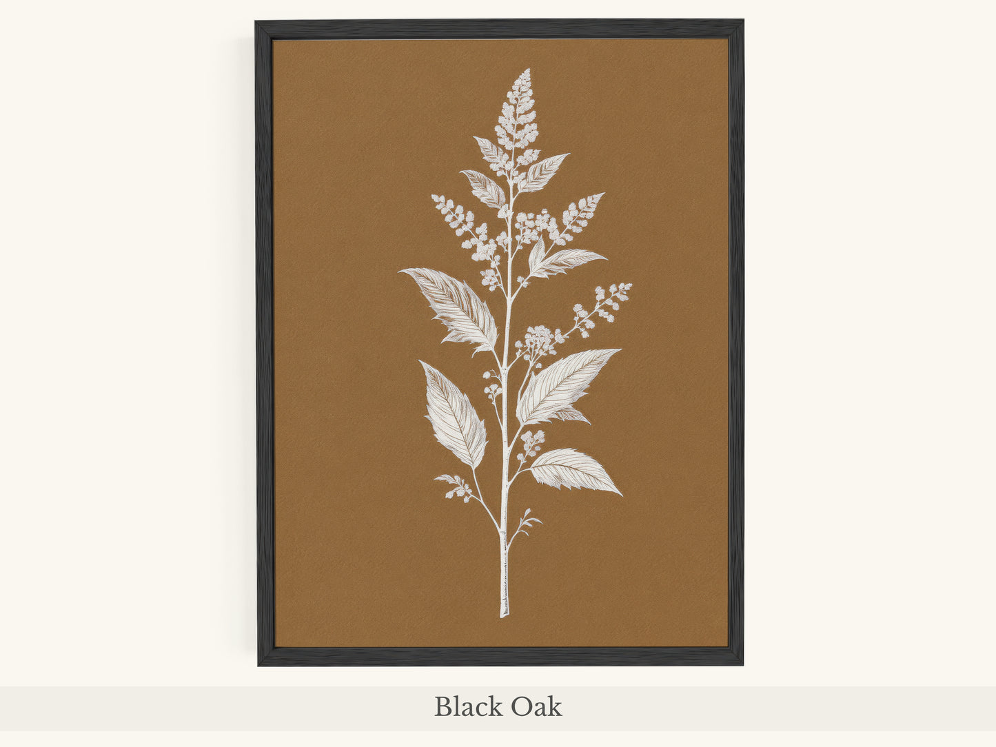 White Botanical Branch Brown Background
