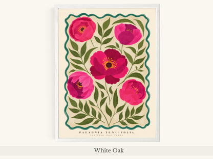 Magenta Peonies Teal Scalloped