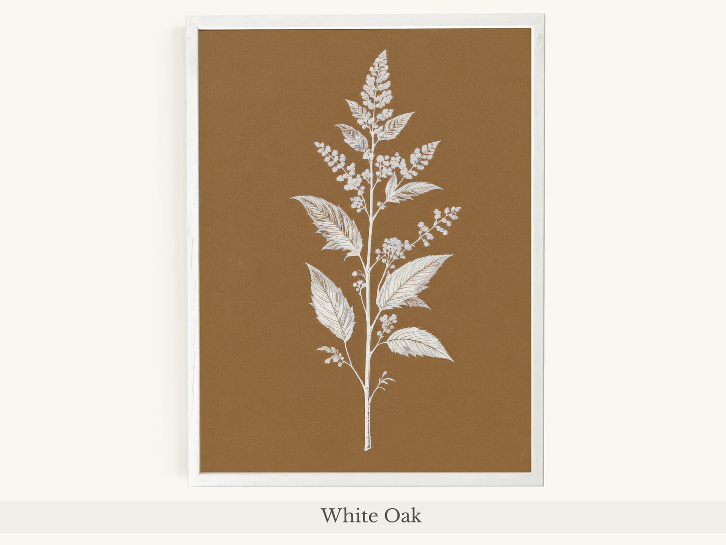 White Botanical Branch Brown Background