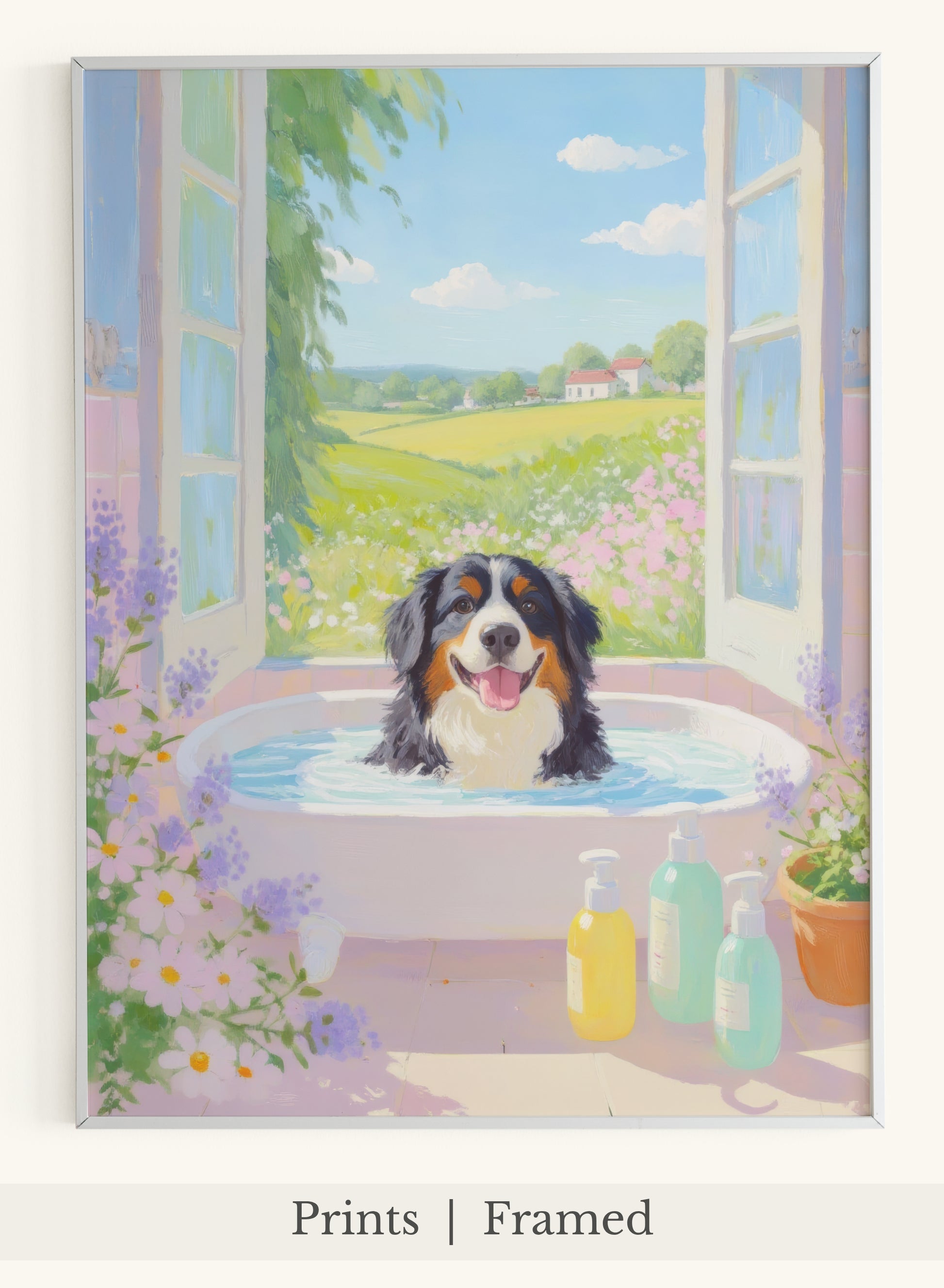 Bernese Dog Pink Bathtub Scene - Main Thumbnail