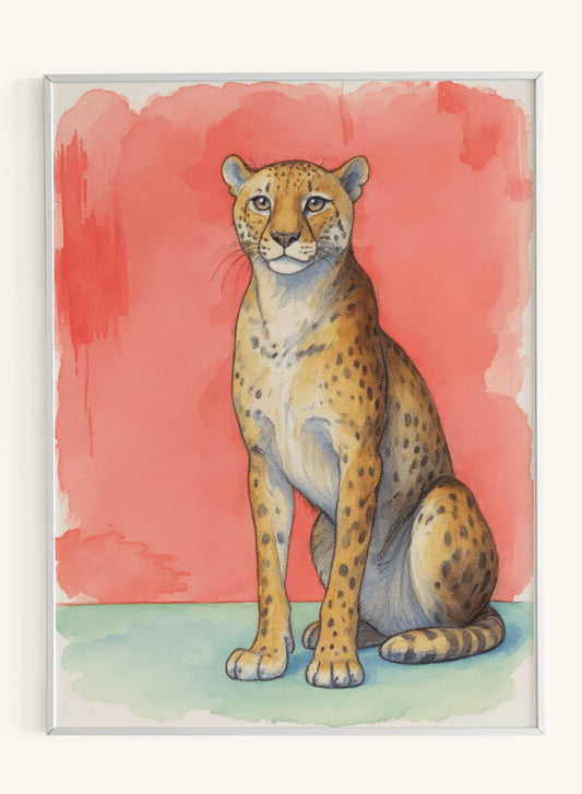 Cheetah Portrait Coral Background Art - Original Thumbnail