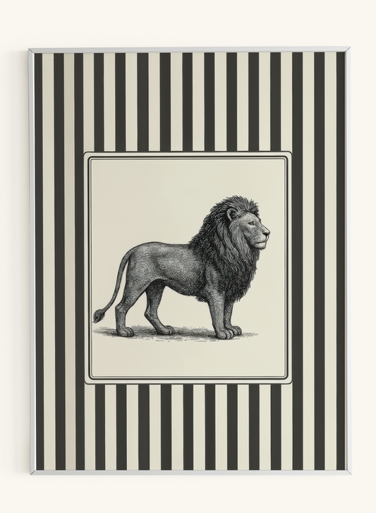 Lion Portrait Black White Striped