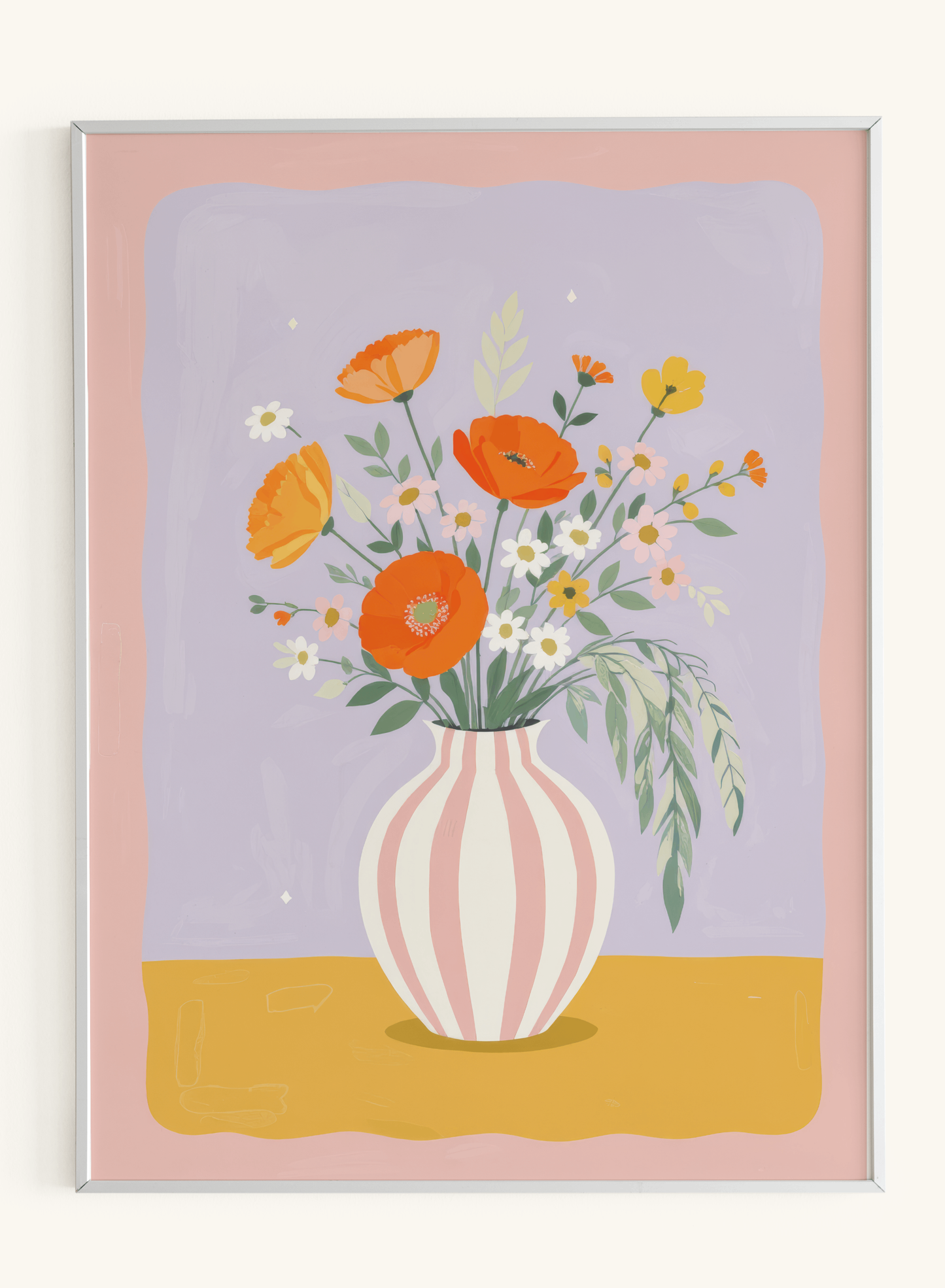 Orange Poppies Pink Striped Vase