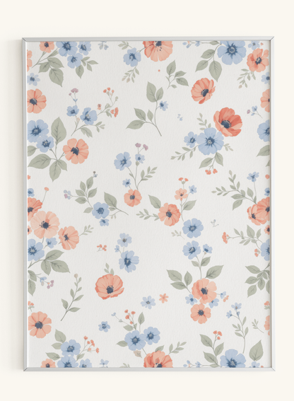 Peach Blue Scattered Floral