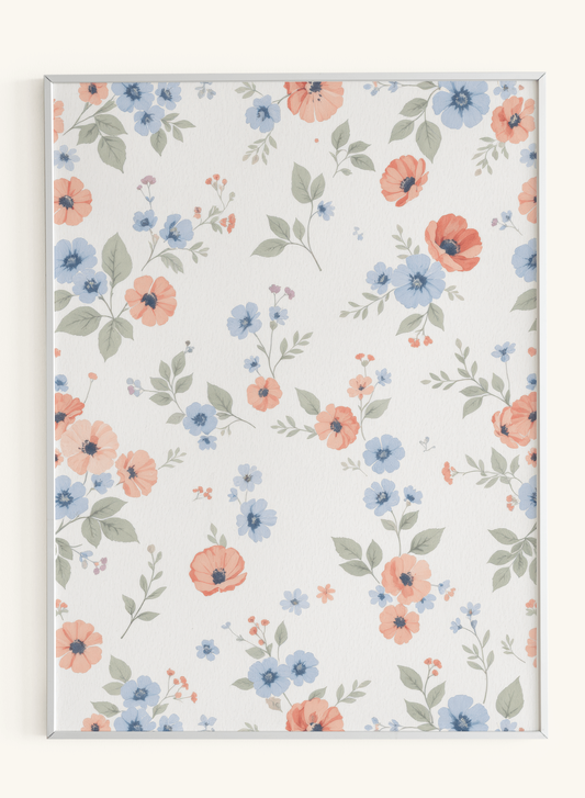 Peach Blue Scattered Floral