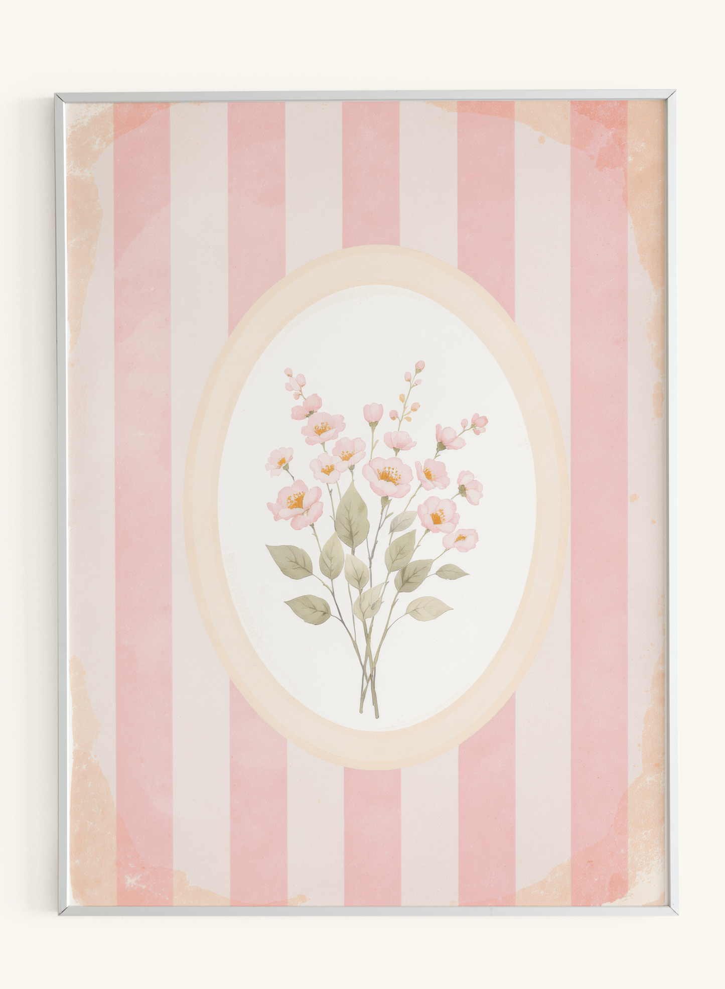 Pink Flowers Oval Frame