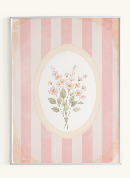 Pink Flowers Oval Frame