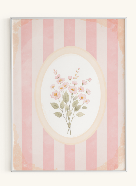 Pink Flowers Oval Frame