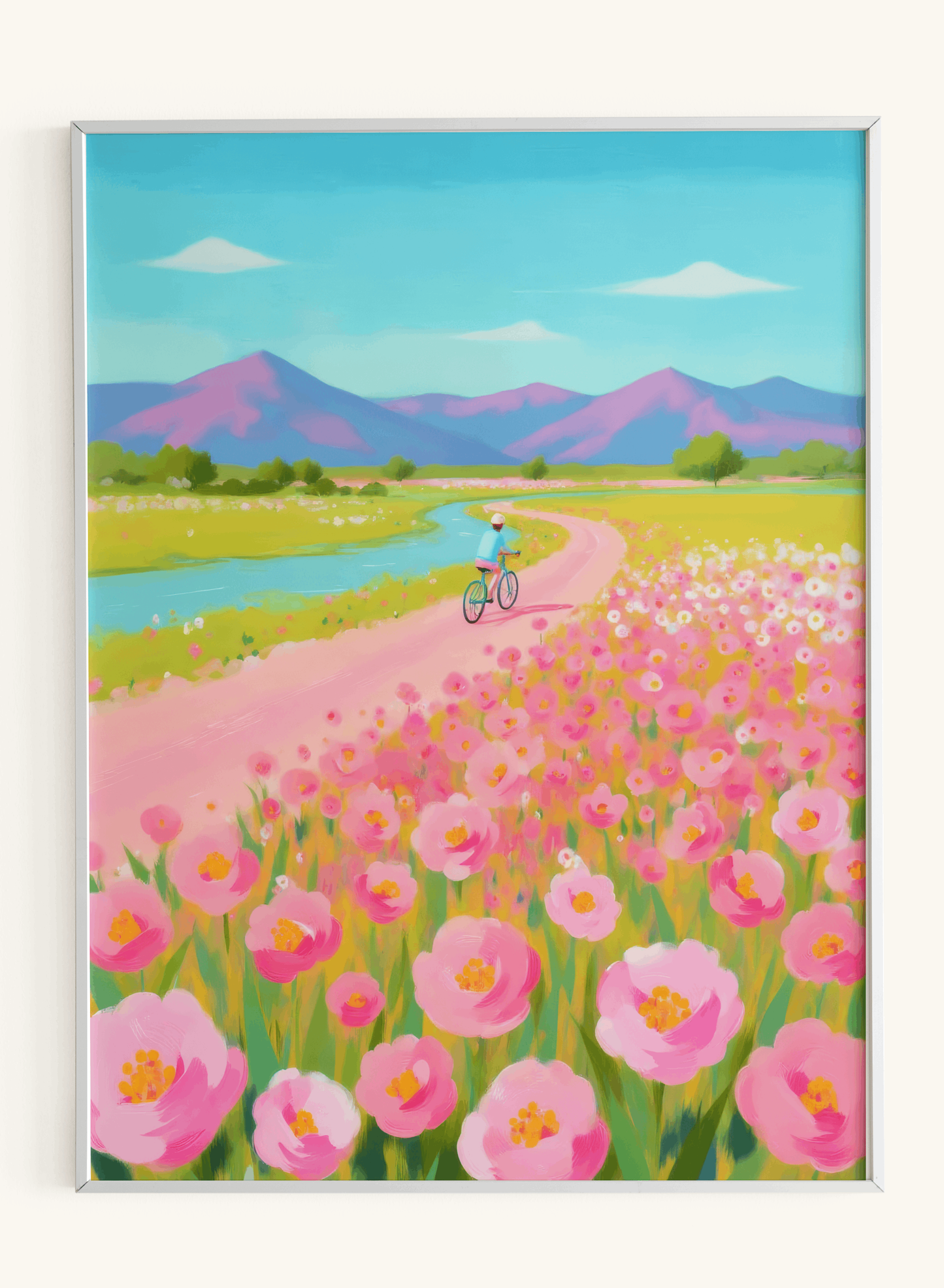Pink Poppy Field Bicycle Mountain