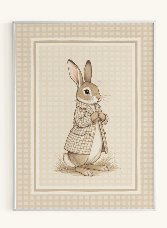 Rabbit Trench Coat Beige Gingham Art - Original Thumbnail