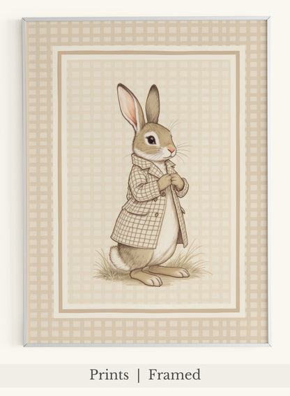 Rabbit Trench Coat Beige Gingham Art - Main Thumbnail