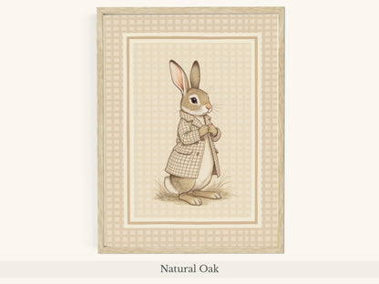 Rabbit Trench Coat Beige Gingham Art - Natural Oak Frame