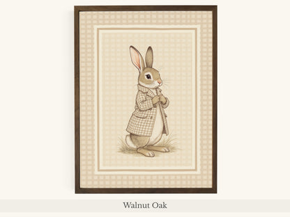 Rabbit Trench Coat Beige Gingham Art - Walnut Oak Frame