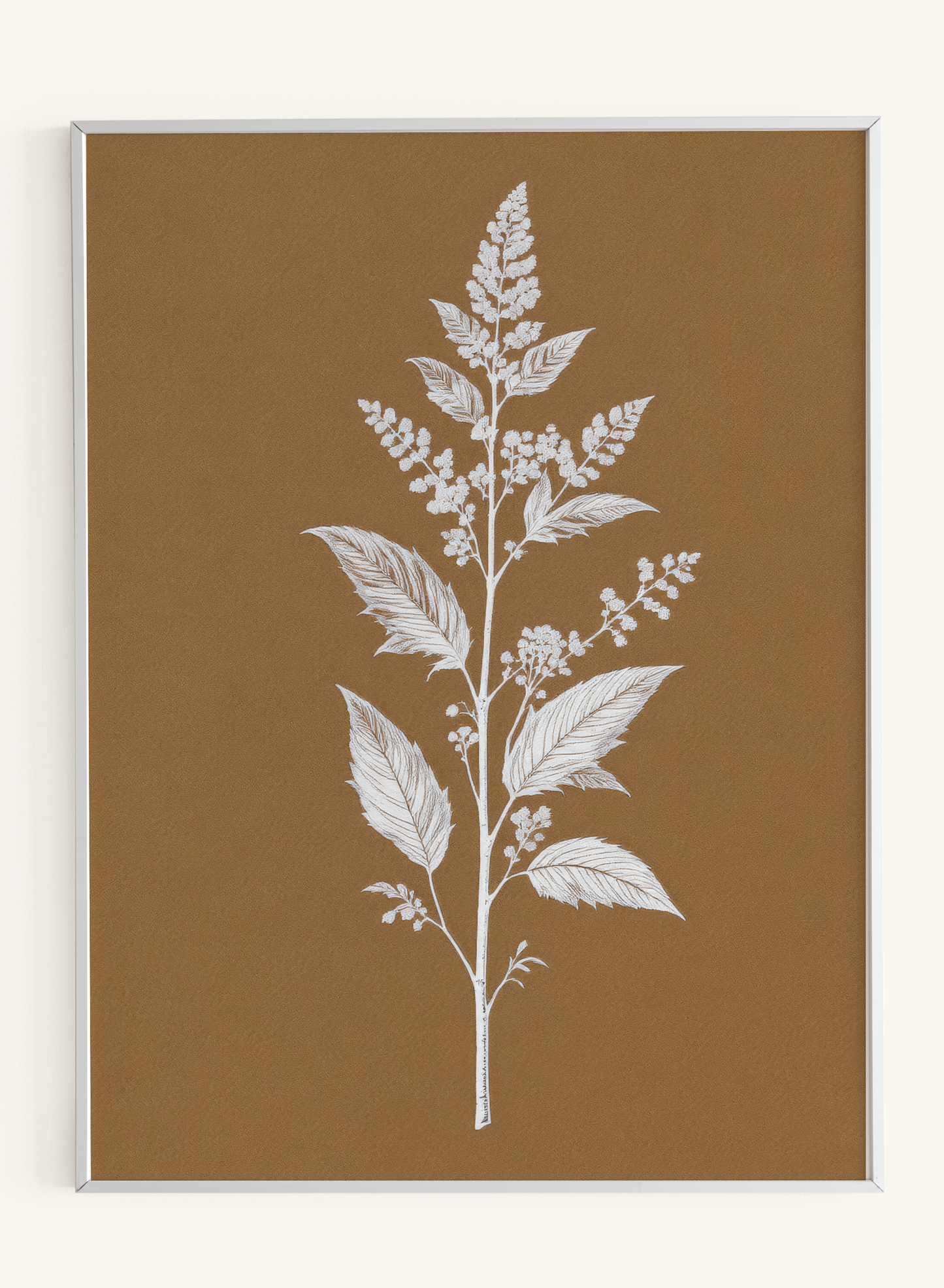 White Botanical Branch Brown Background
