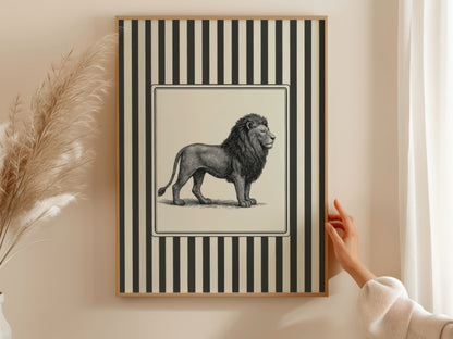 Lion Portrait Black White Striped