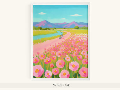 Pink Poppy Field Bicycle Mountain