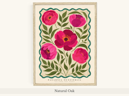 Magenta Peonies Teal Scalloped